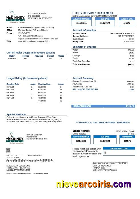 USA Texas McKinney business utility bill